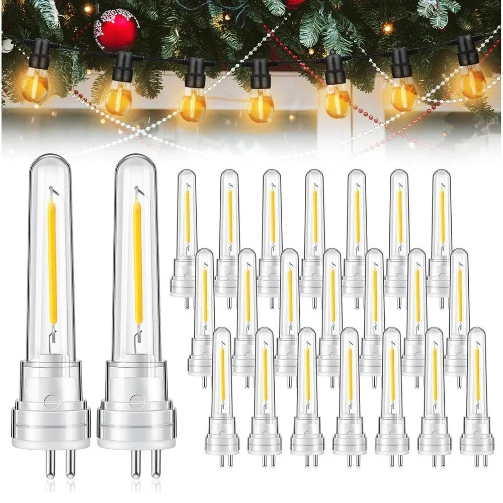 24 Pack S14 LED Replacement Bulbs 1.5W 2 Prong 2700K Warm White Outdoor String